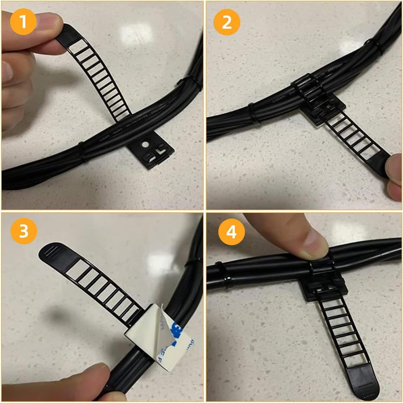 Zikra 50Pcs Adjustable Self-Adhesive Cable Ties Cable Straps Clips Cable Organizers Nylon Cable Zip Ties for Wire Management, Small - Image 4