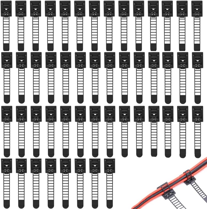 Zikra 50Pcs Adjustable Self-Adhesive Cable Ties Cable Straps Clips Cable Organizers Nylon Cable Zip Ties for Wire Management, Small - Image 1