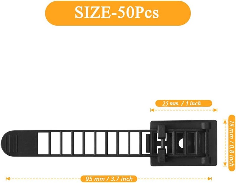 Zikra 50Pcs Adjustable Self-Adhesive Cable Ties Cable Straps Clips Cable Organizers Nylon Cable Zip Ties for Wire Management, Small - Image 3