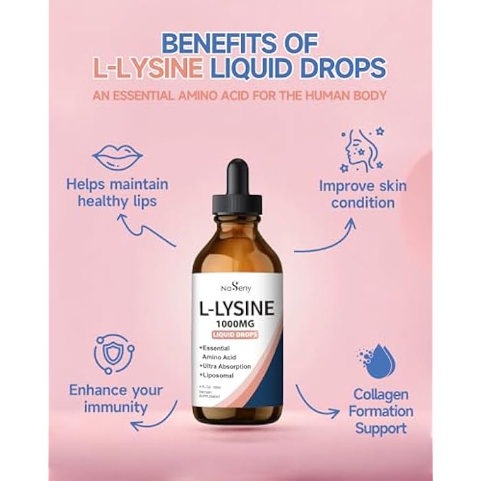 NaSeny L-Lysine Liquid Drops, Liquid Lysine 1000mg Supplement Essential Amino Acid Supplement for Lips & Oral Health & Collagen Formation Support, Lysine Drops with Vitamin E & Zinc for Adults, 4 Fl oz - Image 3