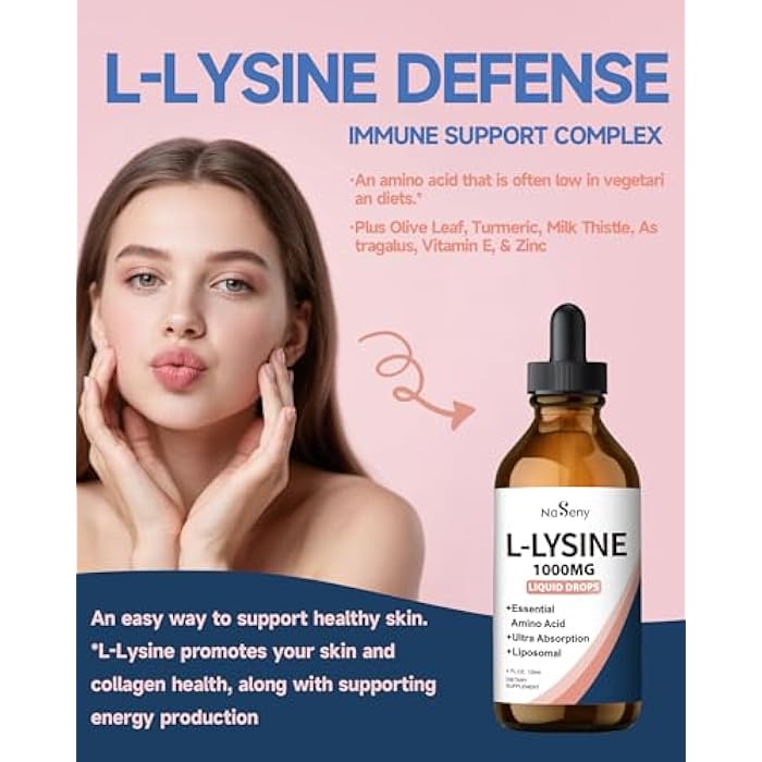 NaSeny L-Lysine Liquid Drops, Liquid Lysine 1000mg Supplement Essential Amino Acid Supplement for Lips & Oral Health & Collagen Formation Support, Lysine Drops with Vitamin E & Zinc for Adults, 4 Fl oz - Image 4