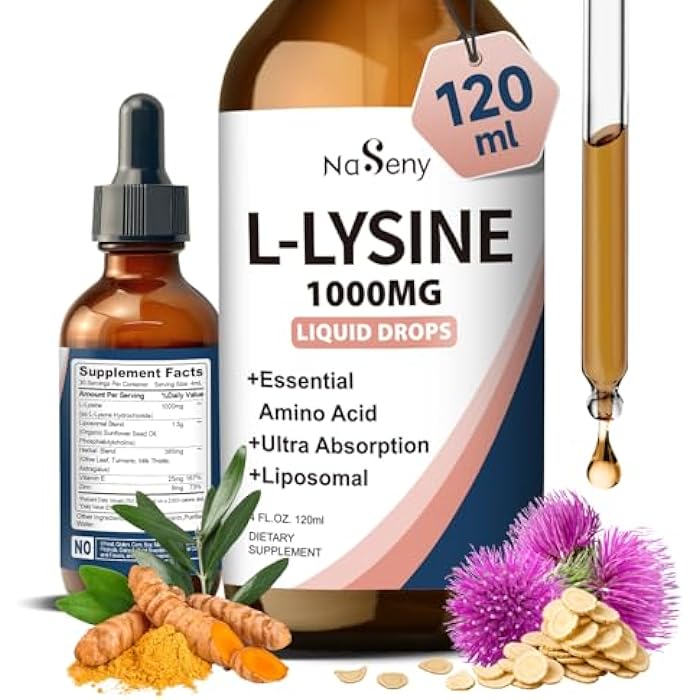 NaSeny L-Lysine Liquid Drops, Liquid Lysine 1000mg Supplement Essential Amino Acid Supplement for Lips & Oral Health & Collagen Formation Support, Lysine Drops with Vitamin E & Zinc for Adults, 4 Fl oz - Image 1