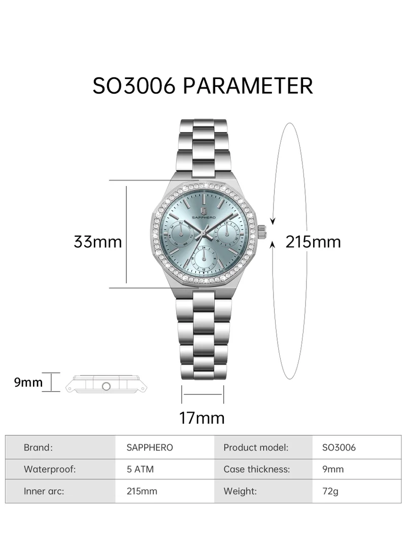 Sapphero  SAPPHERO Watches for Women Luxury Ladies Watches Women's Bracelet Watch Small Stainless Steel Analog 3ATM Waterproof Wrist Watch for Women  | Best Price UAE