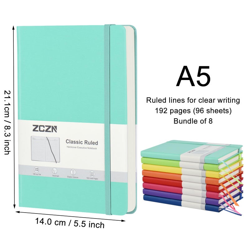 ZCZN 8 Pack Hardcover Journal Notebooks, 5.5"x8.3", Hardcover, 8 Colors, A5 Lined Journals for Notes-taking,Writing,Diary, Ruled Journaling Notebooks for Work School Travel Home - Image 2