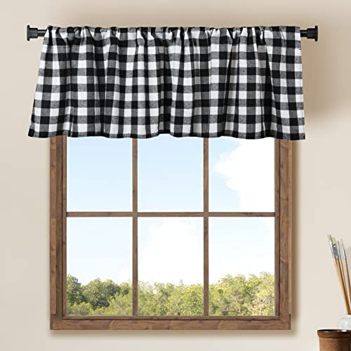WOSIBO 2 Pack Buffalo Check Plaid Window Valances White and Black Farmhouse Design Window Treatment Decor Curtains Rod Pocket Valances for Kitchen/Living Room 16" x 56" - Image 1
