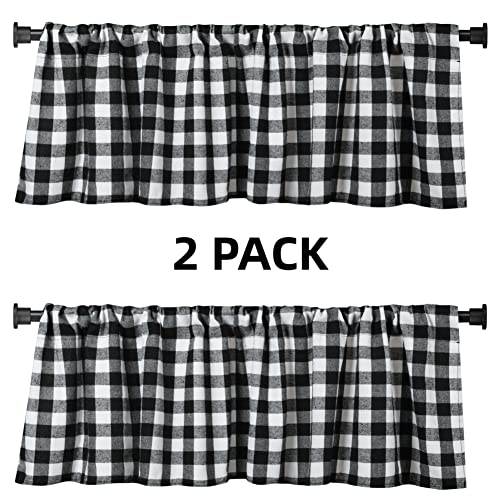 WOSIBO 2 Pack Buffalo Check Plaid Window Valances White and Black Farmhouse Design Window Treatment Decor Curtains Rod Pocket Valances for Kitchen/Living Room 16" x 56" - Image 2