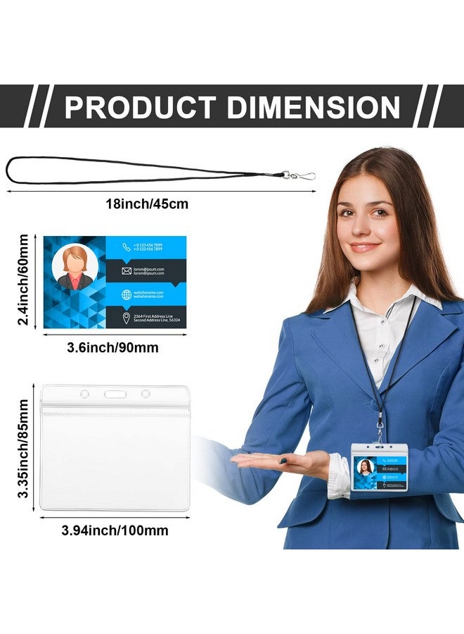 Marspark 100 Pieces Lanyards For Id Badges Clear Badge Holder With Lanyard Pvc Id Holder Lanyard Waterproof Student Lanyard Horizontal Name Tags With Swivel Hook For Badge Card School Office (Black) - Image 3