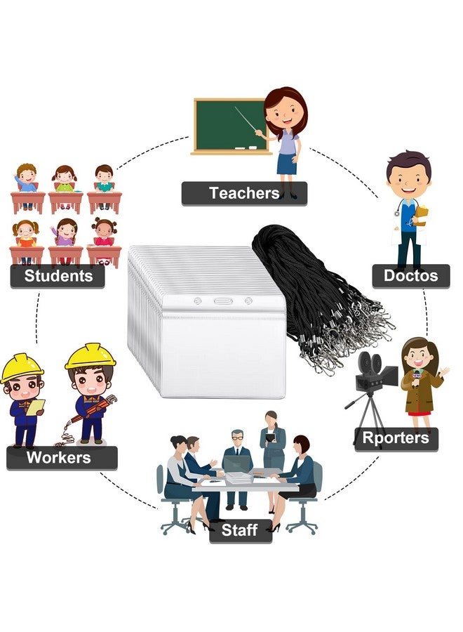 Marspark 100 Pieces Lanyards For Id Badges Clear Badge Holder With Lanyard Pvc Id Holder Lanyard Waterproof Student Lanyard Horizontal Name Tags With Swivel Hook For Badge Card School Office (Black) - Image 5