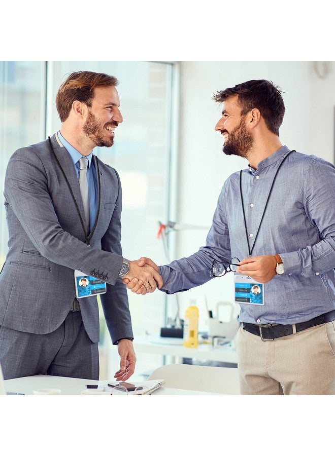 Marspark 100 Pieces Lanyards For Id Badges Clear Badge Holder With Lanyard Pvc Id Holder Lanyard Waterproof Student Lanyard Horizontal Name Tags With Swivel Hook For Badge Card School Office (Black) - Image 2