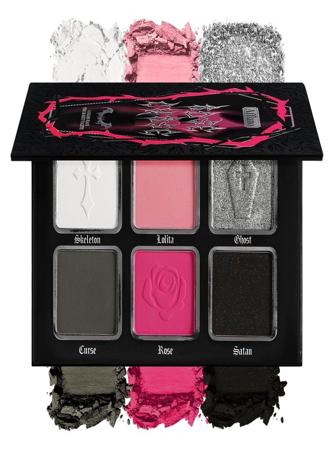 La Catrina Black Pink Eyeshadow Palette, Matte Glitter White Grey Silver Goth Makeup Palette, Pigmented Long Wear Radiant Hot Pink Gothic Smoky Eye Shadow Pallet for Halloween Vampire, Witch,Lolita, Y2K, Cosplay - Image 1