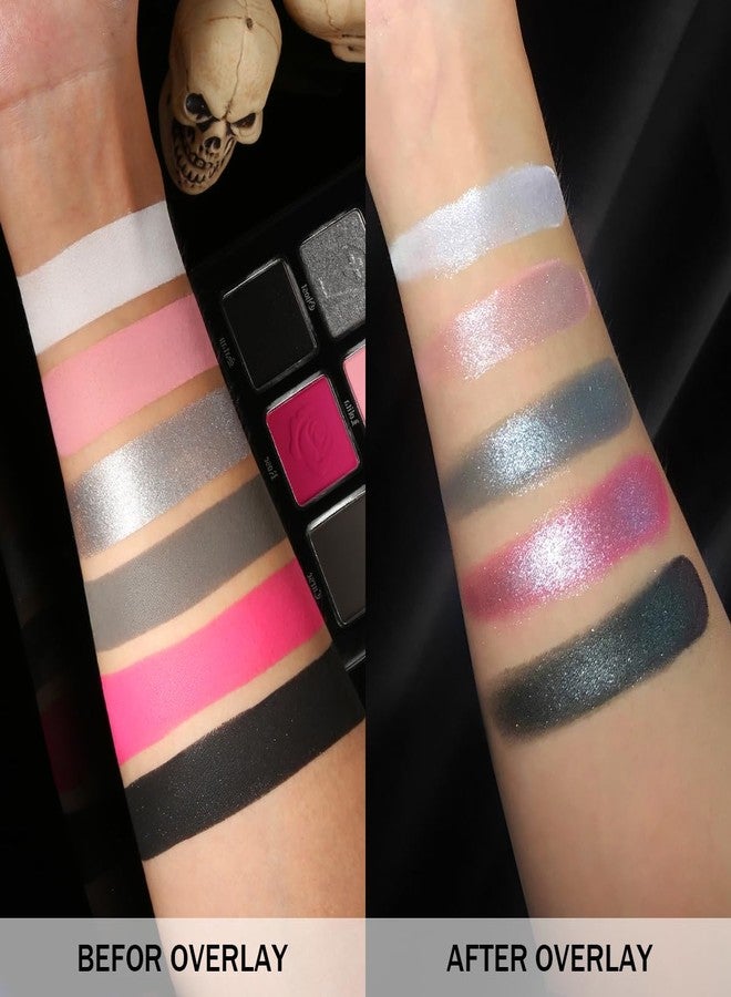 La Catrina Black Pink Eyeshadow Palette, Matte Glitter White Grey Silver Goth Makeup Palette, Pigmented Long Wear Radiant Hot Pink Gothic Smoky Eye Shadow Pallet for Halloween Vampire, Witch,Lolita, Y2K, Cosplay - Image 5