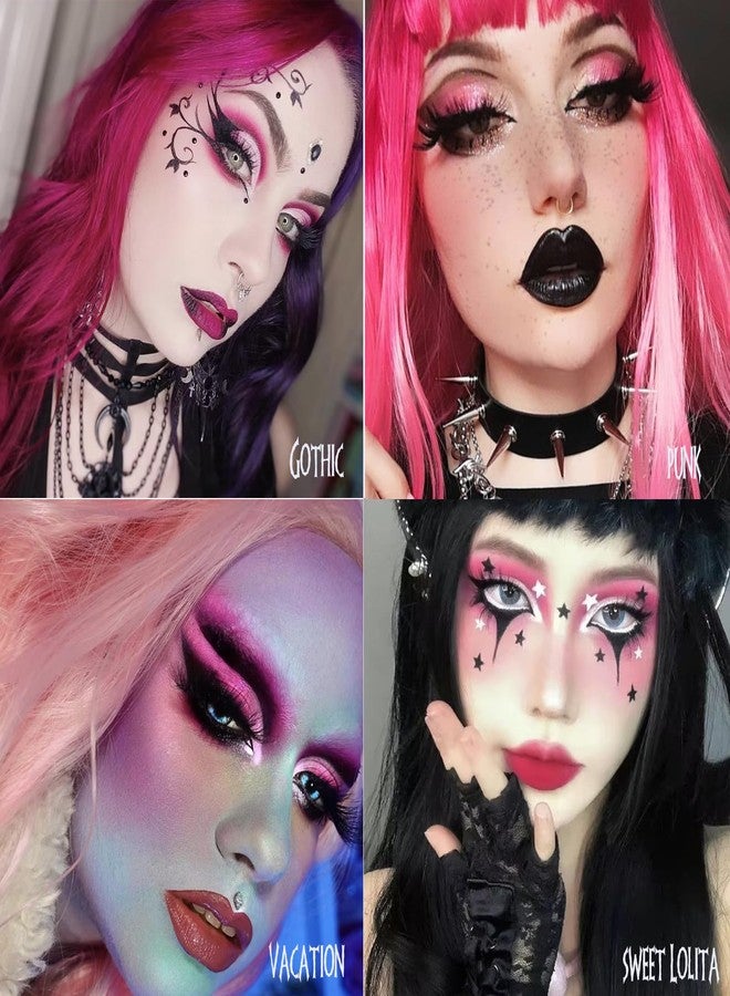 La Catrina Black Pink Eyeshadow Palette, Matte Glitter White Grey Silver Goth Makeup Palette, Pigmented Long Wear Radiant Hot Pink Gothic Smoky Eye Shadow Pallet for Halloween Vampire, Witch,Lolita, Y2K, Cosplay - Image 3