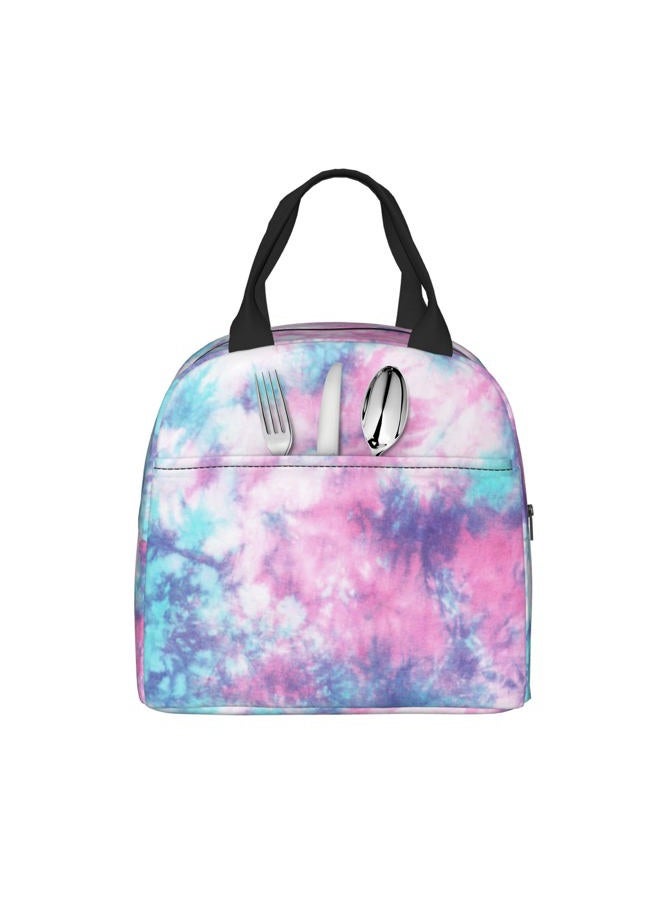 PrelerDIY Pastel Blue Pink Tie Dye Lunch Box Insulated Meal Bag Lunch Bag Reusable Snack Bag Food Container For Boys Girls Men Women School Work Travel Picnic - Image 1