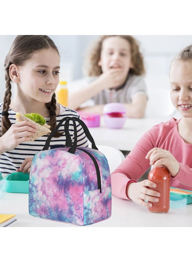 PrelerDIY Pastel Blue Pink Tie Dye Lunch Box Insulated Meal Bag Lunch Bag Reusable Snack Bag Food Container For Boys Girls Men Women School Work Travel Picnic - Image 3
