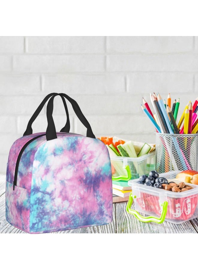 PrelerDIY Pastel Blue Pink Tie Dye Lunch Box Insulated Meal Bag Lunch Bag Reusable Snack Bag Food Container For Boys Girls Men Women School Work Travel Picnic - Image 5