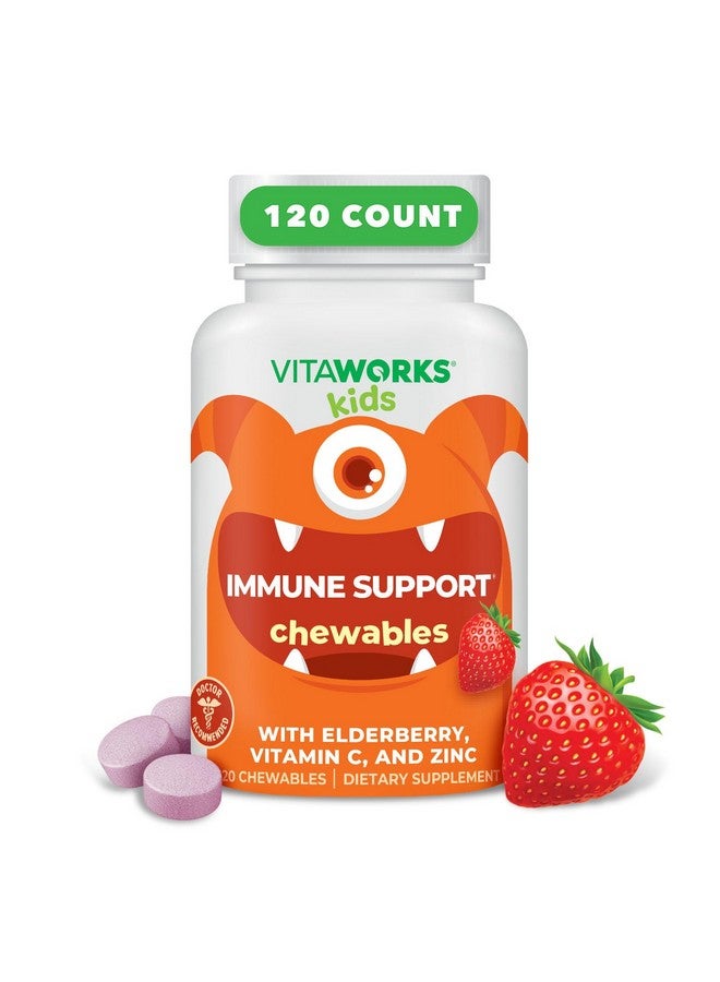 VitaWorks Kids Elderberry With Zinc and Vitamin C - Immune Support Supplement Chewable Tablets - Tasty Natural Mixed Berry Flavor - Vegan, Vegetarian, Gluten Free, Non-GMO, for Children, 120 Chewables - Image 1