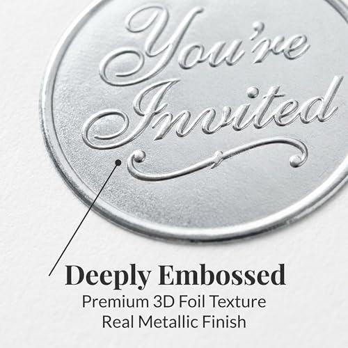 PaperDirect Silver Foil You’re Invited Embossed Envelope Seals for Wedding Invitations, Party Announcements, Graduation Invites, Cards, Stationery 48 Pack - Image 2