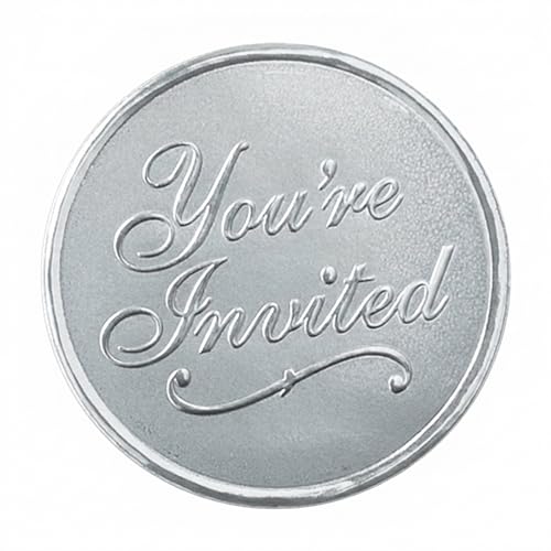 PaperDirect Silver Foil You’re Invited Embossed Envelope Seals for Wedding Invitations, Party Announcements, Graduation Invites, Cards, Stationery 48 Pack - Image 1