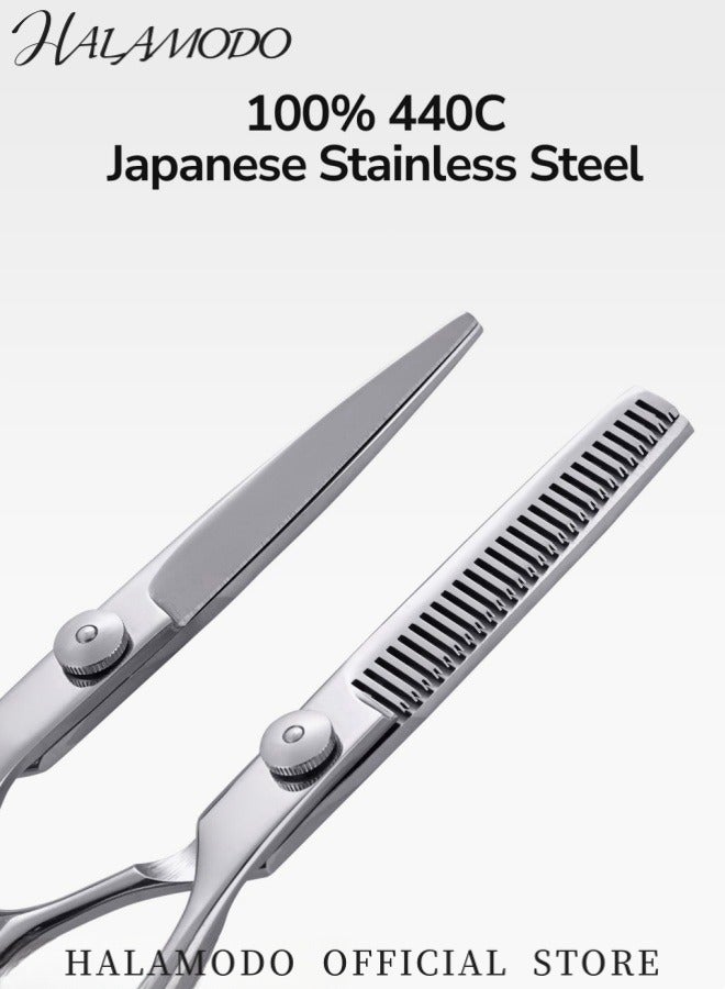 Halamodo Hair Cutting Scissors Set Professional 6 Inch Hair Cutting Scissors and Hair Thinning Shears for Salon Barber Stylist Use Includes High-Quality Thinning Shears and Cutting Scissors Ideal for Women Men Adults and Kids at Home or Salon - Image 2
