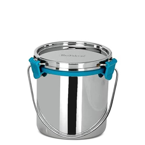 PDDFALCON Stainless Steel Akhand - Jointless Milk Can/Oil Can/Milk Barni/Oil Pot with Lid,100% LeakProof BIS Certified, Jindal Seal & Made In India, 14Cm Dia, Silver (Barni 1050ml, Sea Green) - Image 1