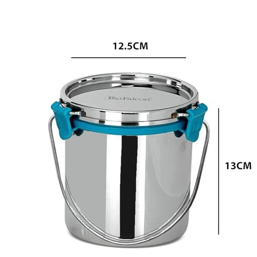 PDDFALCON Stainless Steel Akhand - Jointless Milk Can/Oil Can/Milk Barni/Oil Pot with Lid,100% LeakProof BIS Certified, Jindal Seal & Made In India, 14Cm Dia, Silver (Barni 1050ml, Sea Green) - Image 2