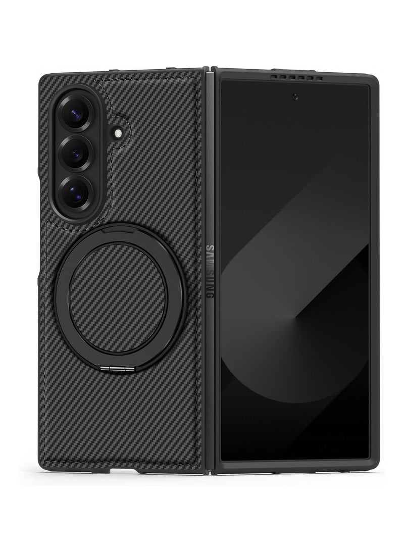 اووكاي جراب مغناطيسي لهاتف Samsung Galaxy Z Fold 7، غطاء حلقي قابل للدوران 360 درجة، مقاوم للصدمات، حماية من الدرجة العسكرية، غطاء MagSafe من ألياف الكربون لهاتف Z Fold 7 2025 (أسود) - Image 1