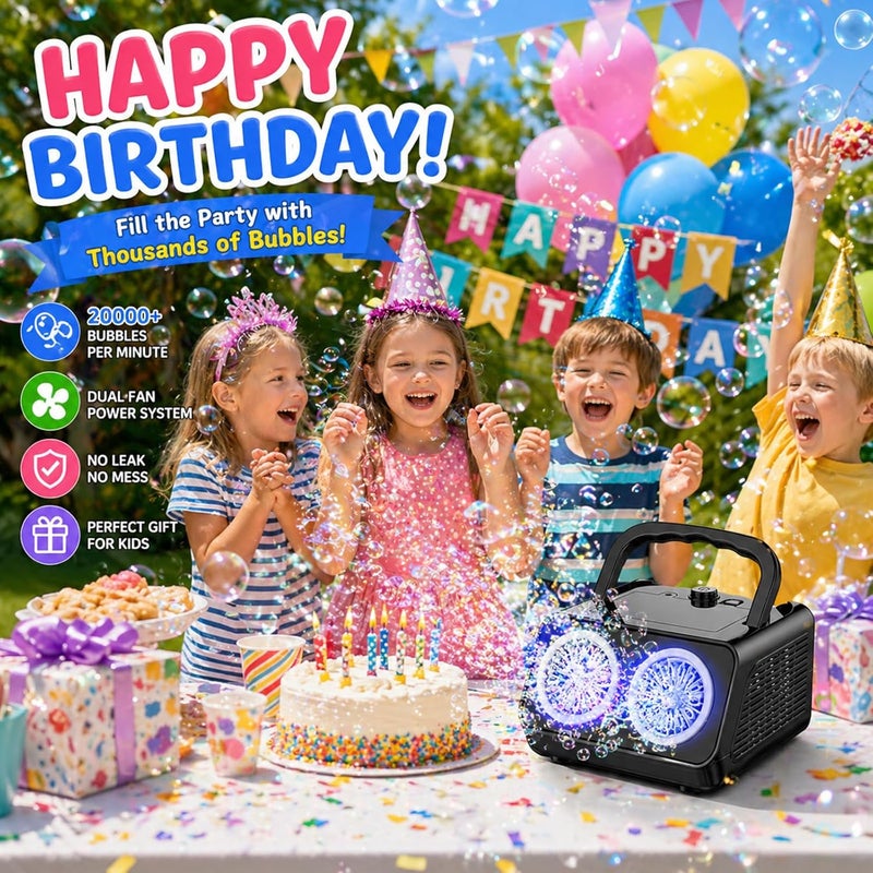 SHCKE Automatic Bubble Machine Upgrade Bubble Blower with 2 Fans,Plug in or Battery Operated Portable Bubble Maker,20000+ Bubbles Per Minute Bubbles for Outdoor Wedding Birthday Party | Dual power USB-C/AA, No-Leak Sealed Bottle,Portable Bubble Maker for Pool, Wedding, Camping, Birthday Parties - Image 4