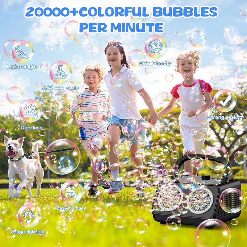 SHCKE Automatic Bubble Machine Upgrade Bubble Blower with 2 Fans,Plug in or Battery Operated Portable Bubble Maker,20000+ Bubbles Per Minute Bubbles for Outdoor Wedding Birthday Party | Dual power USB-C/AA, No-Leak Sealed Bottle,Portable Bubble Maker for Pool, Wedding, Camping, Birthday Parties - Image 5