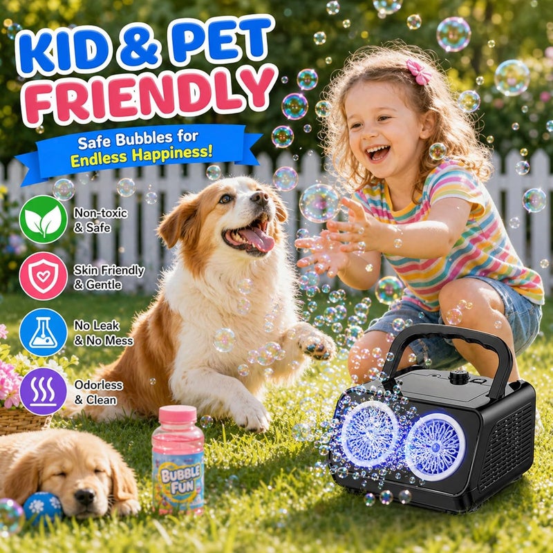 SHCKE Automatic Bubble Machine Upgrade Bubble Blower with 2 Fans,Plug in or Battery Operated Portable Bubble Maker,20000+ Bubbles Per Minute Bubbles for Outdoor Wedding Birthday Party | Dual power USB-C/AA, No-Leak Sealed Bottle,Portable Bubble Maker for Pool, Wedding, Camping, Birthday Parties - Image 3