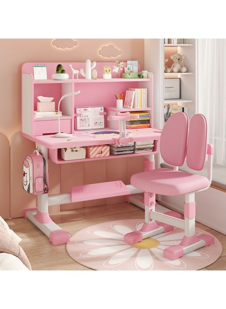 Generic Children's study desk, adjustable student writing and homework desk with bookshelf, desk and chair combination  - Image 1