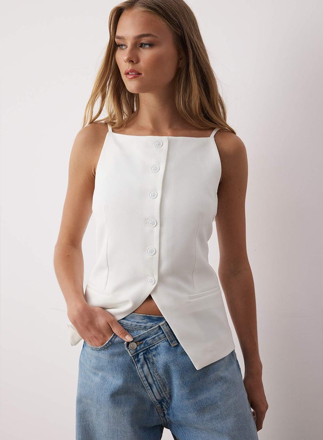 trendyol White Regular Size Strap Fitted Woven Vest - Image 1