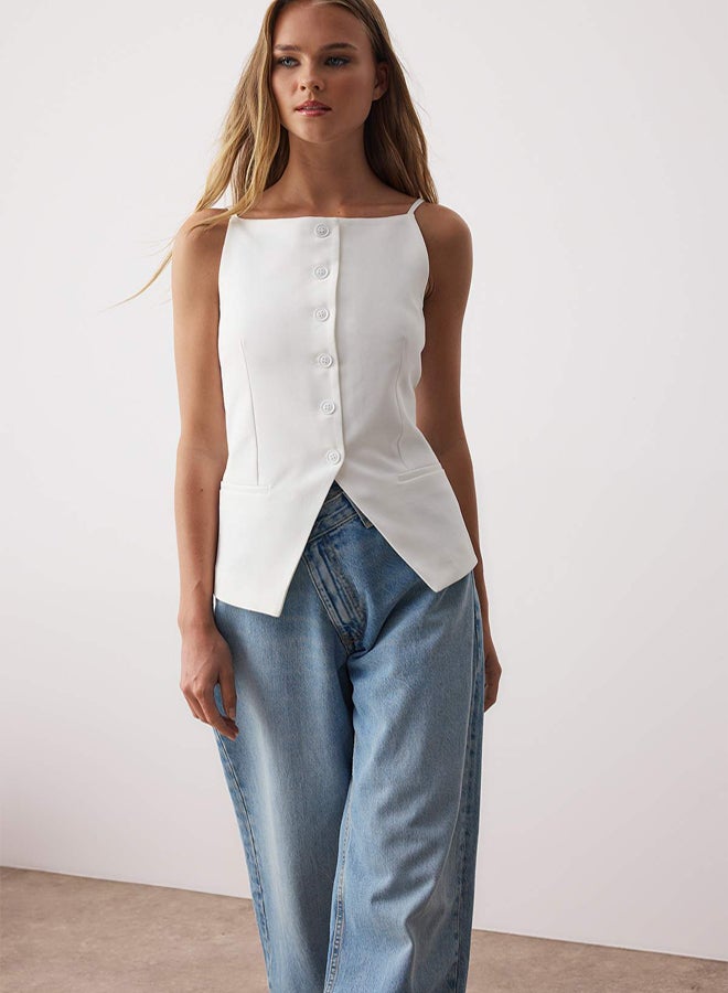trendyol White Regular Size Strap Fitted Woven Vest - Image 2