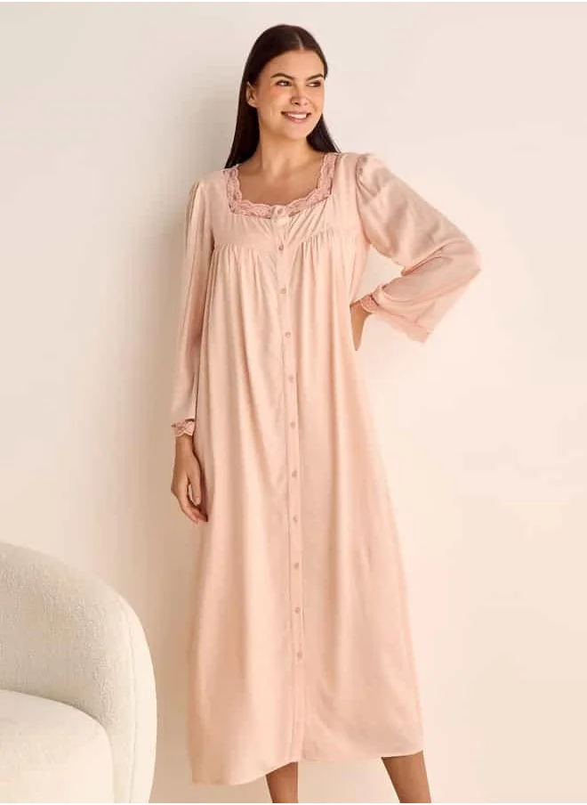 Splash FAV Dobby Textured Camisole and Robe Set with Lace Detail