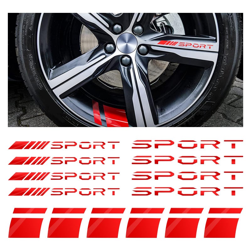 Kewucn Car Decal Stickers 14 PCS Reflective Sport Logo Auto Wheel Rim Decor Polyethylene Terephthalate Red for All Vehicles
