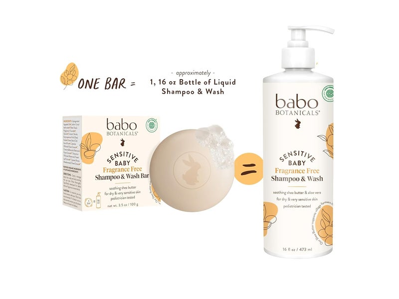 Babo Botanicals بارو بوتانيكالز شامبو 2 في 1 خالي من العطور للأطفال الحساسين بار صابون زبدة الشيا كاليندولا صبار  معتمد من EWG خالي من القسوة نباتي مختبر من قبل أطباء الأطفال للأطفال والرضع - Image 4