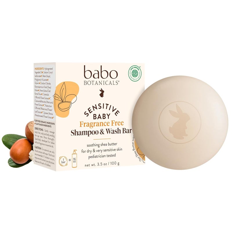 Babo Botanicals بارو بوتانيكالز شامبو 2 في 1 خالي من العطور للأطفال الحساسين بار صابون زبدة الشيا كاليندولا صبار  معتمد من EWG خالي من القسوة نباتي مختبر من قبل أطباء الأطفال للأطفال والرضع - Image 1