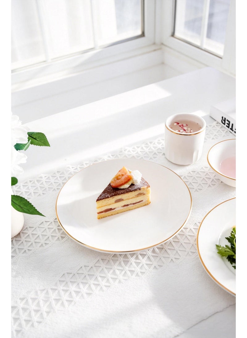 Ceramic Dinner Plates Set of 4, Large Serving Plates 28 cm / 11 inch, Gold Edge White Round Porcelain Serving Dishes for Salad, Pizza, Steak, Buffet, Microwave & Dishwasher Safe - Image 1