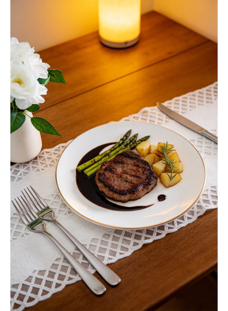 Ceramic Dinner Plates Set of 4, Large Serving Plates 28 cm / 11 inch, Gold Edge White Round Porcelain Serving Dishes for Salad, Pizza, Steak, Buffet, Microwave & Dishwasher Safe - Image 3