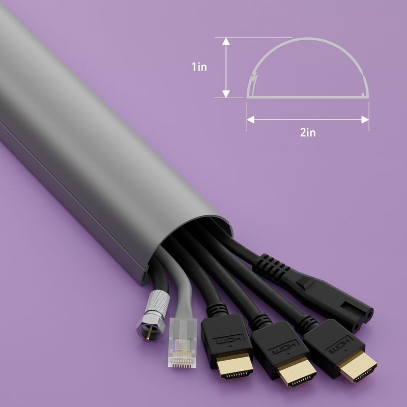 D-Line 18" One-Piece TV Cord Cover Gray, Half Round Cable Raceway, Desk Cable Management Solution, Decorative Cable Concealer - 2" (W) x 1" (H) x 18" Length - Image 3