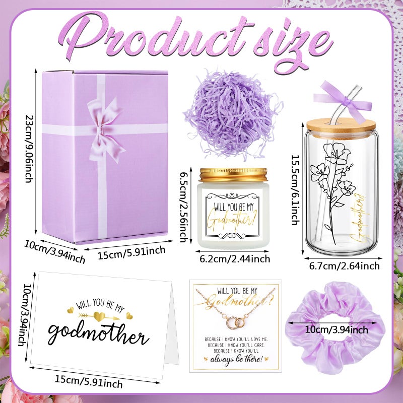 Singhoow 6 Pcs Godmother Proposal Gift Set, Will You Be My Godmother Gift Box, 12oz Glass Cup, Necklace & Scented Candle from Godchild for Baptism Motherâ€™s Day Birthday(English,Purple) - Image 3