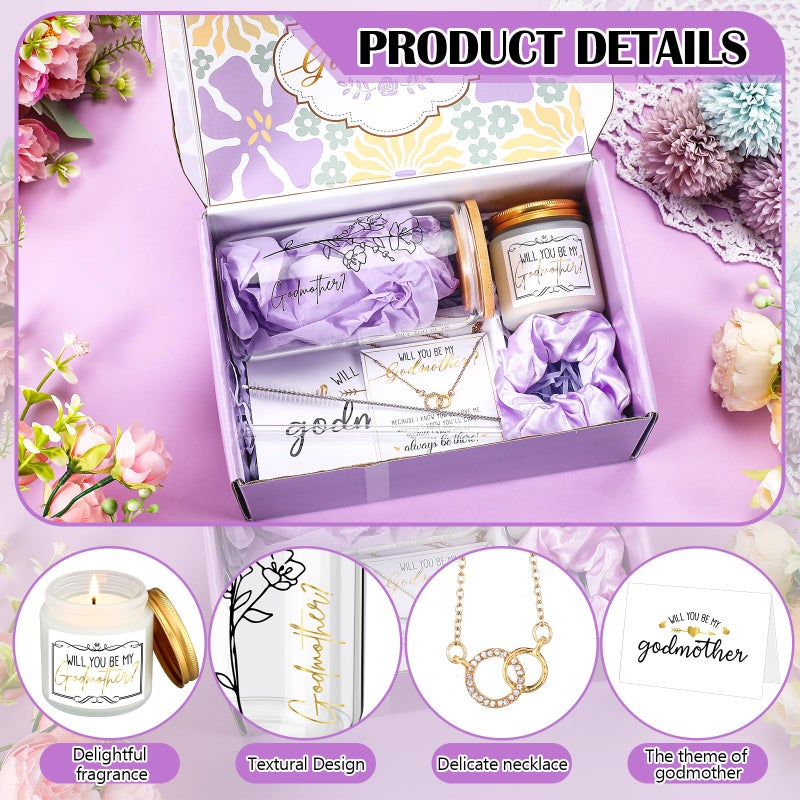 Singhoow 6 Pcs Godmother Proposal Gift Set, Will You Be My Godmother Gift Box, 12oz Glass Cup, Necklace & Scented Candle from Godchild for Baptism Motherâ€™s Day Birthday(English,Purple) - Image 4