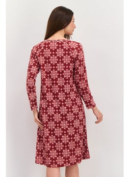 Carole Hochman Women Long Sleeve Allover Print Night Dress, Maroon  - Image 3