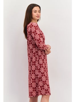 Carole Hochman Women Long Sleeve Allover Print Night Dress, Maroon  - Image 4