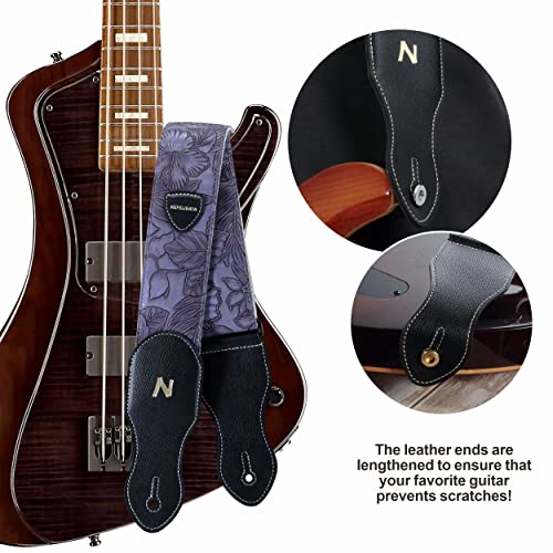 Nefelibata Guitar Strap with Pick Pocket,2.3 inch Porter Style Vegan Leather Carving Guitar Straps,60s Vintage Style (Purple) - Image 4