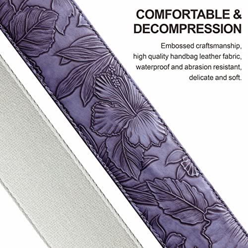 Nefelibata Guitar Strap with Pick Pocket,2.3 inch Porter Style Vegan Leather Carving Guitar Straps,60s Vintage Style (Purple) - Image 3