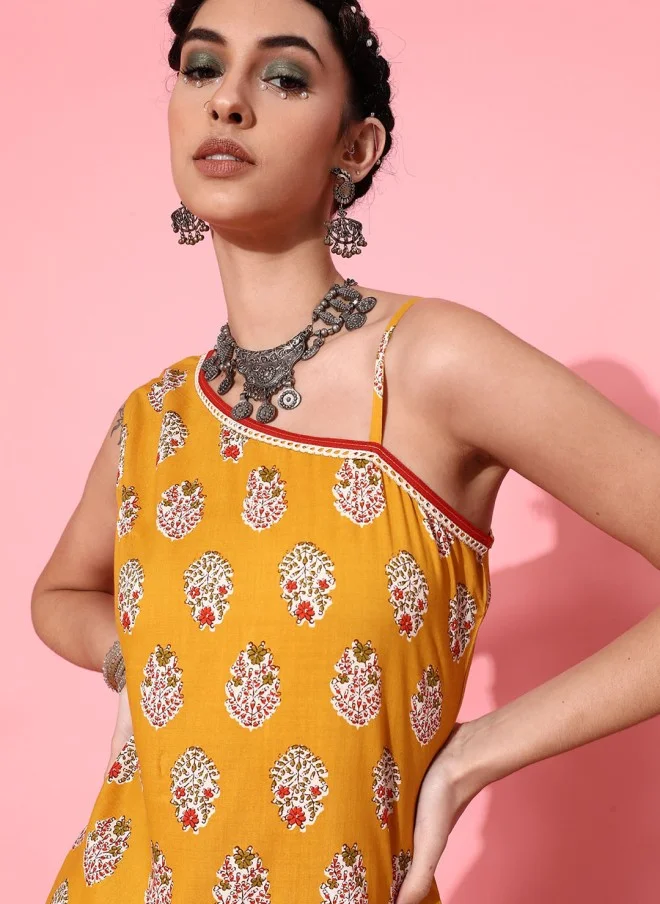 اندو ستريت Ethnic Motif Printed Sleeveless Kurta With Trousers For Women