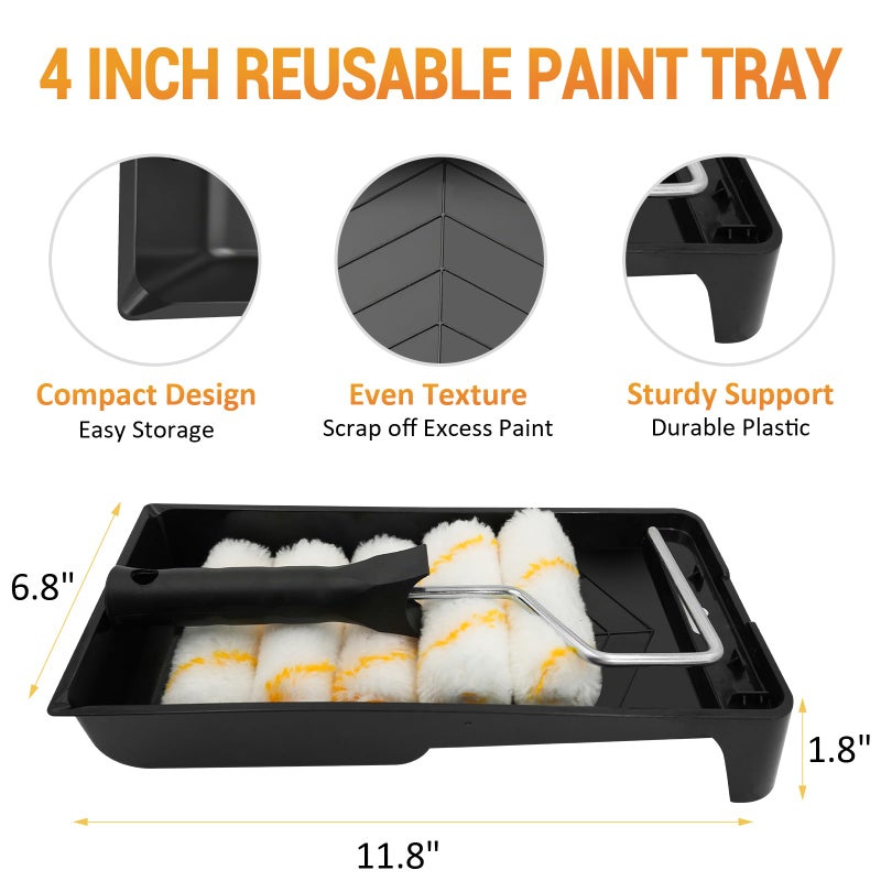 Eterna Mini Paint Roller Kit  10 Pieces Paint Supplies For House Painting With Paint Tray  4 Inch Paint Roller Covers&Frame  Perfect For Wall Decorating Home Diy - Image 5