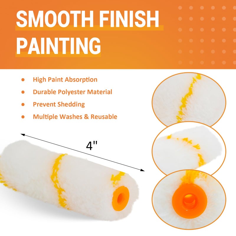 Eterna Mini Paint Roller Kit  10 Pieces Paint Supplies For House Painting With Paint Tray  4 Inch Paint Roller Covers&Frame  Perfect For Wall Decorating Home Diy - Image 4