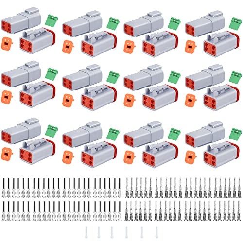 Cedolio 150PCS 4 Pin Way Deutsch DT Gray Connector 12 Set，Size 16 Solid Contacts Waterproof Electrical Wire Connector with Seal Plug for Truck, Off-Road Vehicles, Marine, Motorcycle Wiring - Image 1