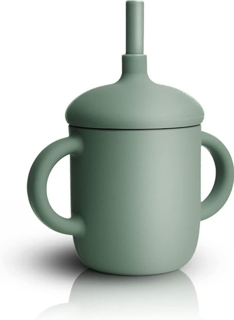 ULHYC Baby and Toddler Trainer Cup, 150 mL Silicone Sippy with Handles Lid and Straw, Spill Proof and Non-Slip (green) - Image 1